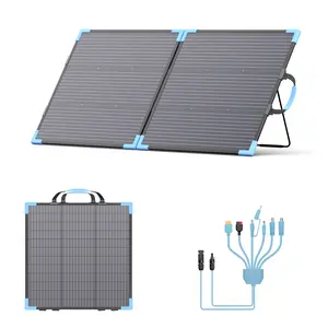 E-POWO 110W Bifacial Portable Solar Panel Suitcase, Foldable ETFE Solar Charger with 23.5% High Efficiency, IP68 Waterproof, Dual-Sided Power Generation, 2 Kickstands, Compatible with Power Stations for RV Camping Off-Grid Backup