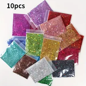 10 packs of hexagonal plastic laser nail glitter - nail decoration, colorful DIY crafting materials, suitable for scrapbooks, nail design and DIY vase filler, dazzling effect, smooth application, must-have for creative enthusiasts