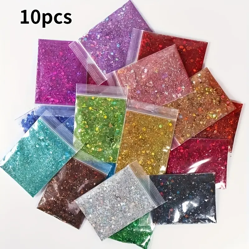 10 packs of hexagonal plastic laser nail glitter - nail decoration, colorful DIY crafting materials, suitable for scrapbooks, nail design and DIY vase filler, dazzling effect, smooth application, must-have for creative enthusiasts