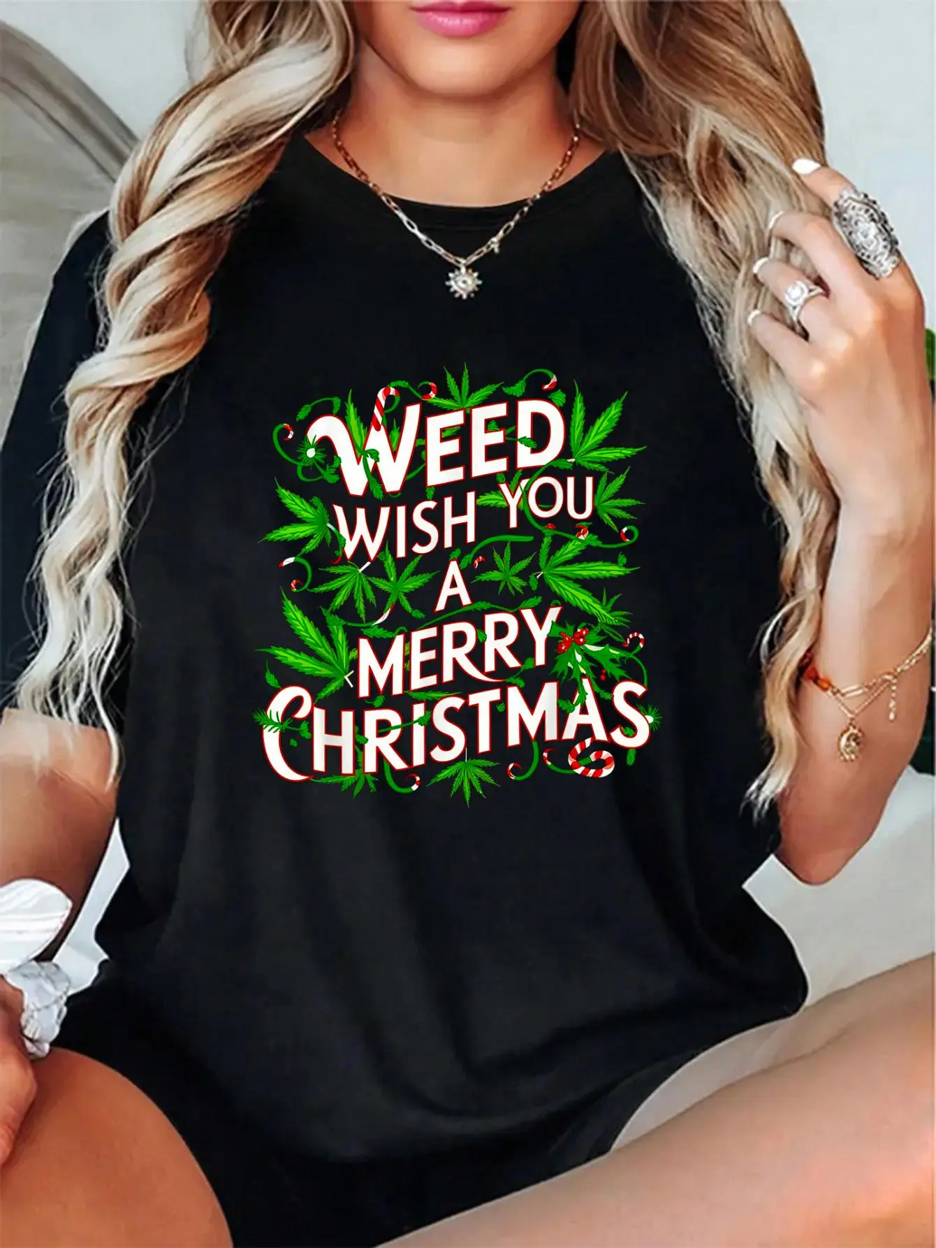 Women's 100% Cotton Cute Cannabis Snowflake Print T-Shirt - Unisex Short-Sleeve, Breathable Soft Fabric, Relaxed Fit Everyday Top, Style, Tee, Vibe, Love, Round Neck, Short Sleeves, High Def Print, Shortsleeve, Casual, Digital Print