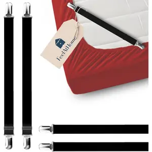 4 PCS Bed Sheet Clips Keep Bedsheets in Place - Corner Bands Suspenders for Fitted Sheets - Mattress Sheet Holder Straps - Fits Twin Queen King Garter Fasteners Clamps