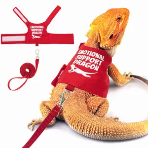 Bearded Dragon Harness and Leash Set - Escape Proof Adjustable Lizard Reptiles Harness with 5 ft Short Leash for Walking Outdoor