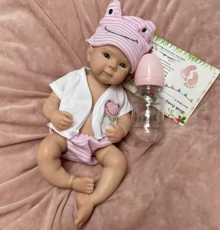 Realistic Full Body Silicone 13" Preemie Reborn Doll with Birth Certificate, Baby Bottle, Clothing, and Diaper