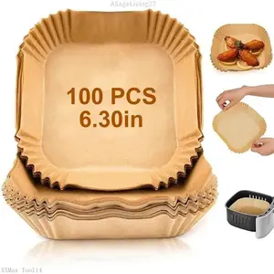 Air Fryer Paper Liners, 100Pcs Parchment Paper, Air Fryer Liners Disposable for Microwave, Non-Stick Air Fryer Liner Square/round Free of Bleach (6.3IN) Baking Supplies Kit BakewareEverlanelnspired17ASageLiving27XXMax Tool14