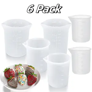 6 Pack Silicone Cups for Melting Chocolate, Silicone Measuring Cups with 100ml & 250 & 350ml Capacity, Reusable Baking Supplies for DIY Chocolate Molds