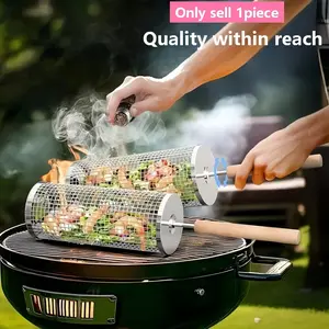 Detachable Handle Rolling Grill Basket, 304 Stainless Steel, Large Capacity, Ideal for Family Gatherings, Garden, Outdoor Kitchen BBQ, Barbecue Utensils, Bbq Tools