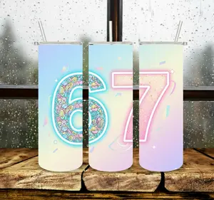 67 Tumbler 20oz Pastel Color Sublimation Design Ideal for Cold Hot Drinks Camping Hiking Picnics Beach Lake Pool Office Home Use