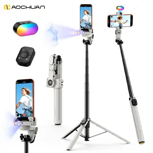 360 AI Face Tracking Gimbal Stabilizer, Bluetooth Selfie Stick Tripod with Remote, RGB Light, No App Needed, for iPhone 17 16 15 14 13 12 11 Pro Max & Android