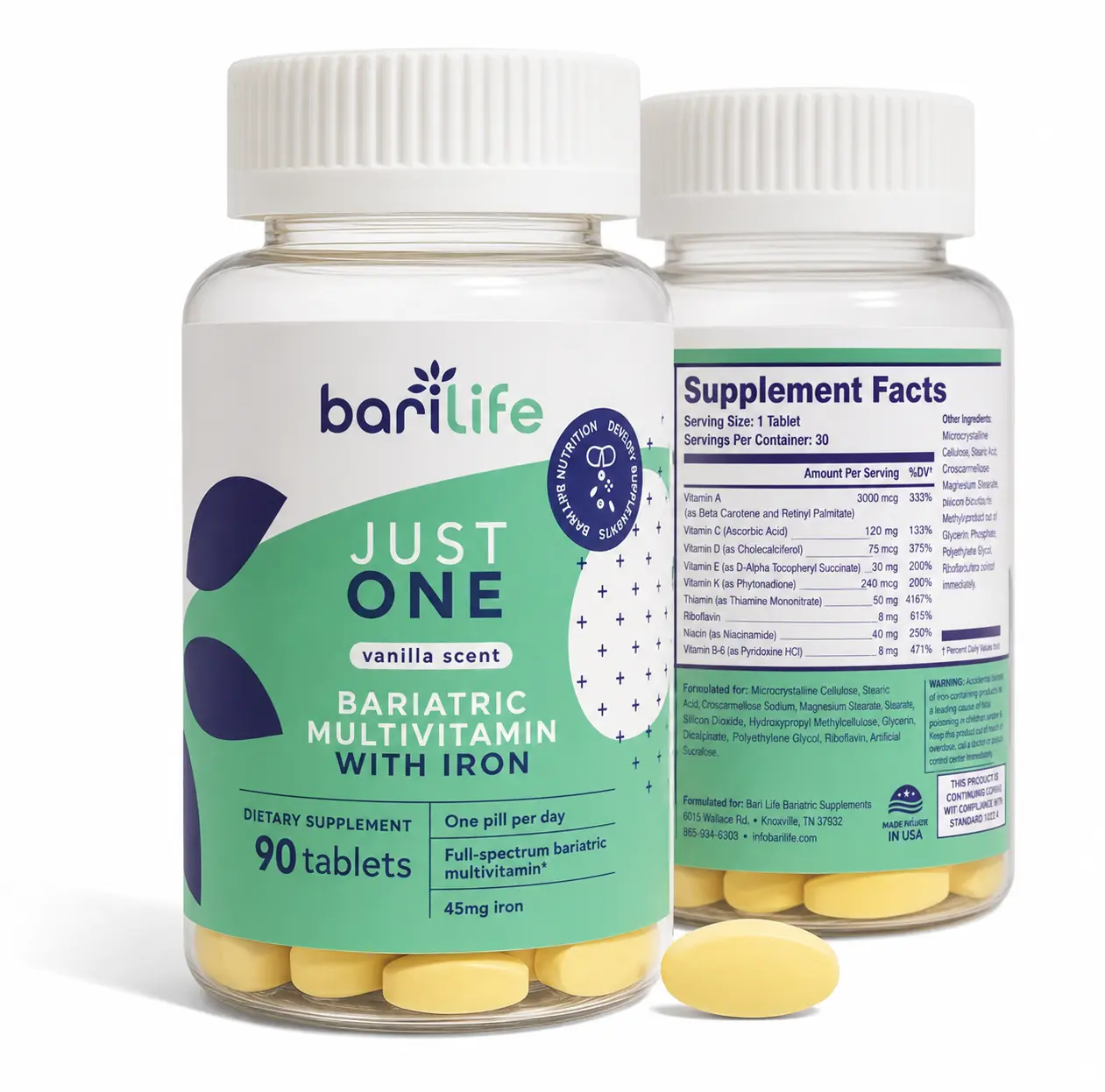 Bariatric Multivitamin with Iron - 90-Count Daily Vitamins & Daily Wellness Tablets for Gastric Sleeve, Gastric Bypass (1 Pack)