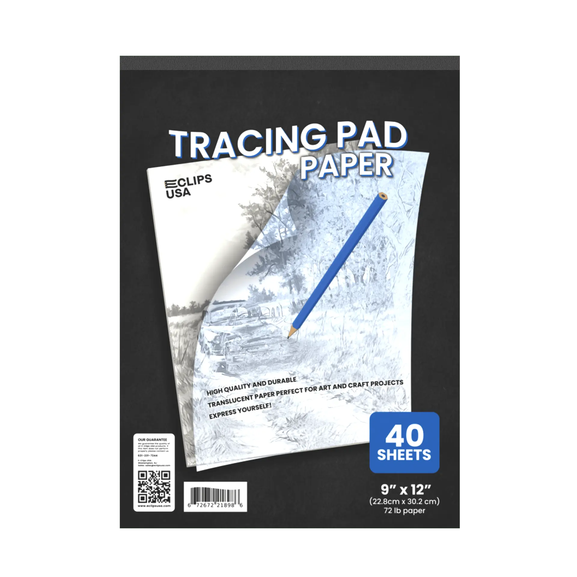 Tracing Paper Pad - 9 X 12 Inches, 72 Lb Paper, 40 Translucent White Sheets