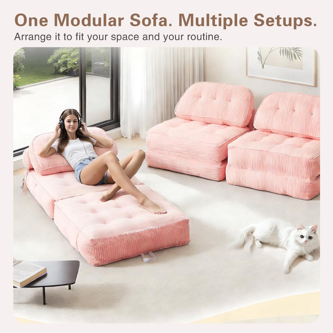 NESLAKO Convertible Folding Couch - 2/3-Pack 3D-Cut Corduroy Upholstered Sectional Sleeper Bed, High Resilience Memory Foam, No Assembly, Sturdy, Portable, Space-Saving for Family Use Modern Living Rooms, 3D-Cut Corduroy Fabric