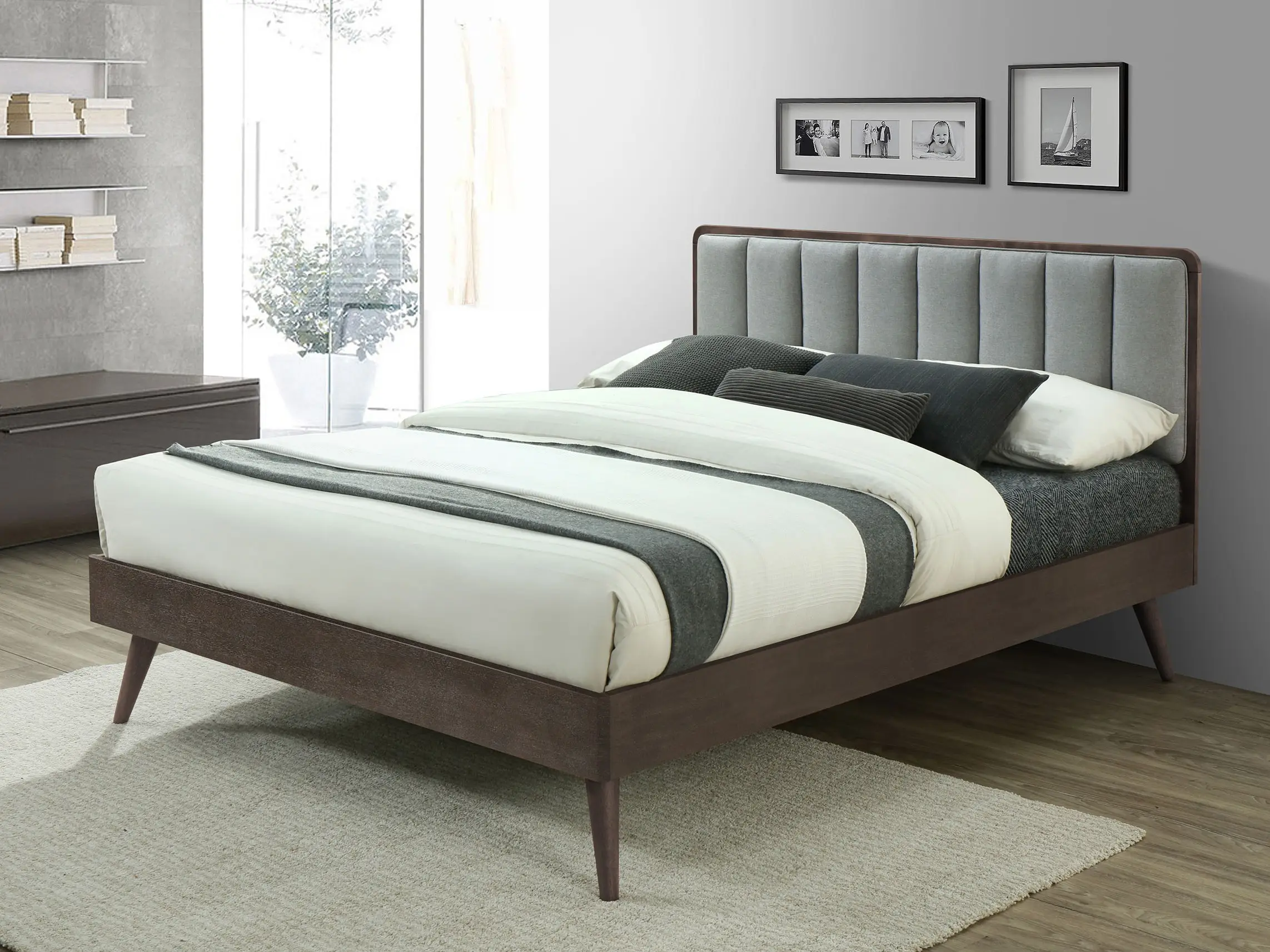 Groove Mid-Century Modern Upholstered Bed Frame with Channel-Tufted Headboard by Furniture of America