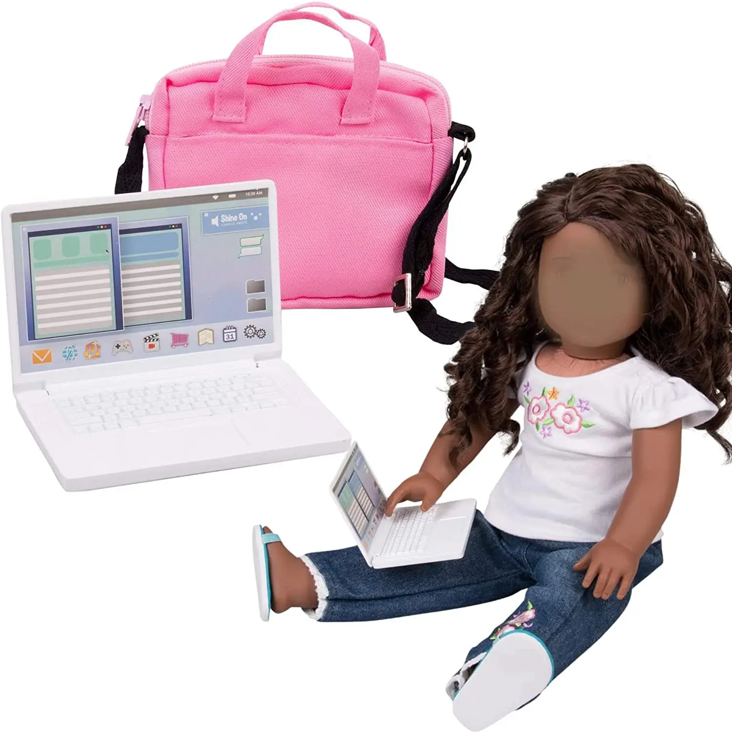 Dress Along Dolly Metal Laptop Computer with Carrying Bag for American Girl Doll - Great Christmas Gift for Kids, Girls & Boys