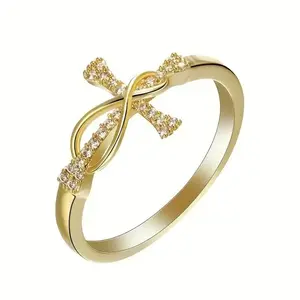 Engraved Faith Hope LoveCubic Zirconia Cross Infinity Ring