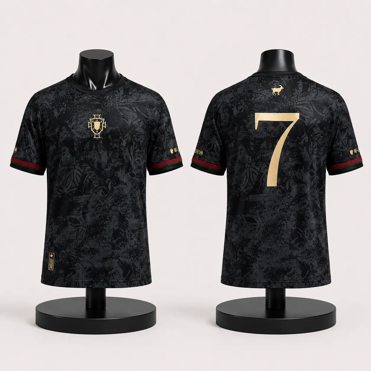No.7 Black Portuguese Style Soccer Jersey - Unisex Football Shirt For Men Women