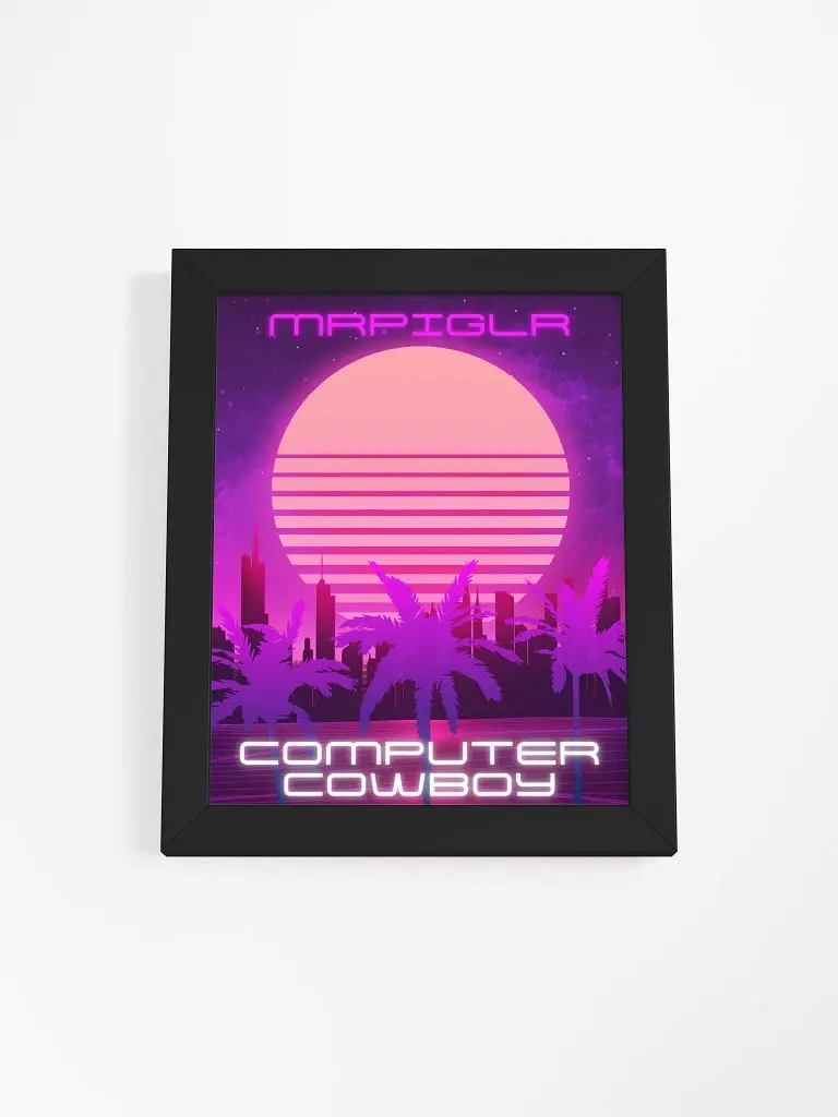 Neon Sun Cityscape Framed Poster