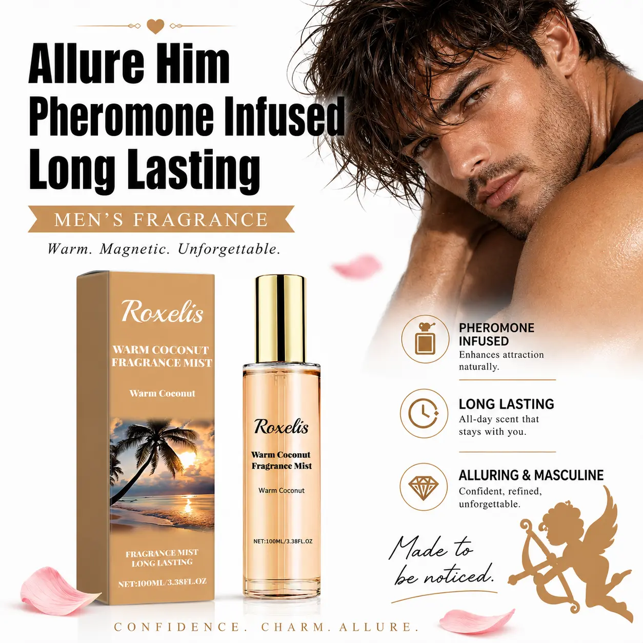 Roxelis Coconut Passion Pheromone Perfume Spray, Long Lasting Fresh Natural Tropical Scent, Pocket Portable Fragrance for Couple Dating & Romantic Encounters