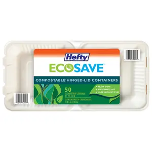Hefty ECOSAVE 3-Compartment Hinged Lid Container (9" x 9", 50 ct.)