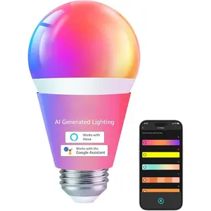 B1 AI Smart Light Bulbs - WiFi & Bluetooth RGBWW Color Changing LED Bulb Compatible with Alexa & Google Assistant, AI Generated Lighting LLM, AI Voice Control, Music Sync, 2.4GHz Only, 1 Pack