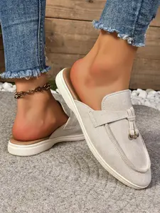 Women's Fashionable Plain Color Slip on Flats, Casual Comfortable Mule Flat Shoes for Daily Wear, Lightweight Breathable Shoes for All Seasons, Slip on Mules