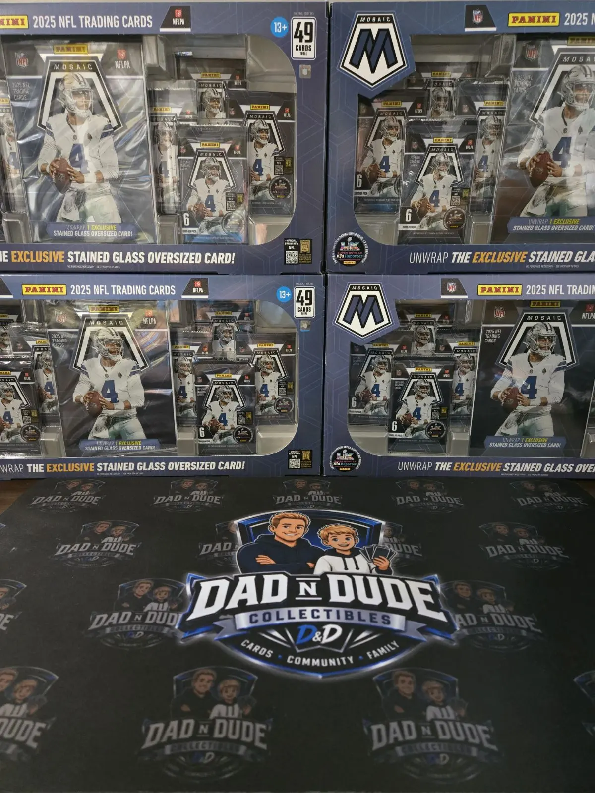 PYT Break- 4 Total Boxes- (4) 2025 Panini Mosaic Bundle (8 packs, 1 Jumbo stained glass)- FOOTBALL