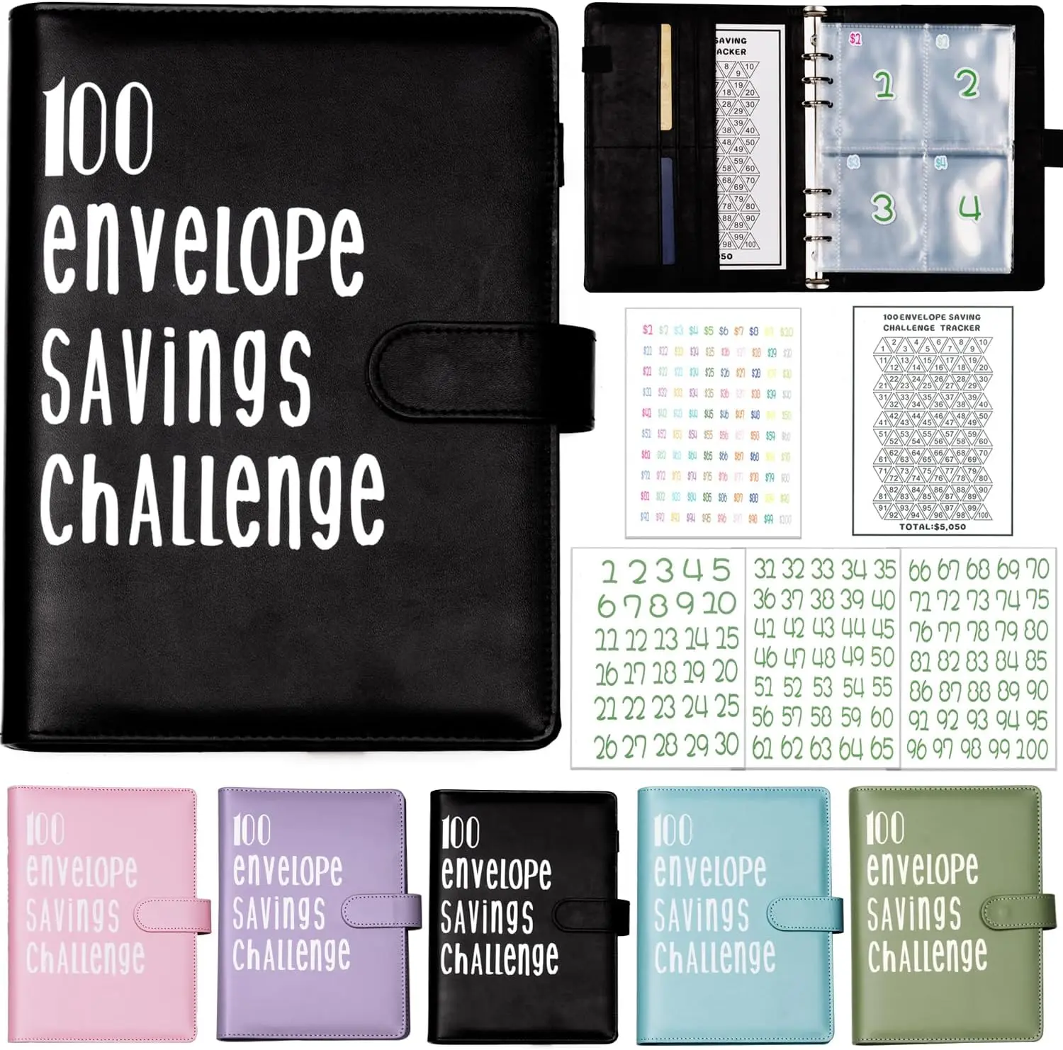 100 Envelopes Saving Challenge,Easy and Fun Way to Save $5,050, Savings Challenges Budget Book Binder with Cash Envelopes for Office,Home,School