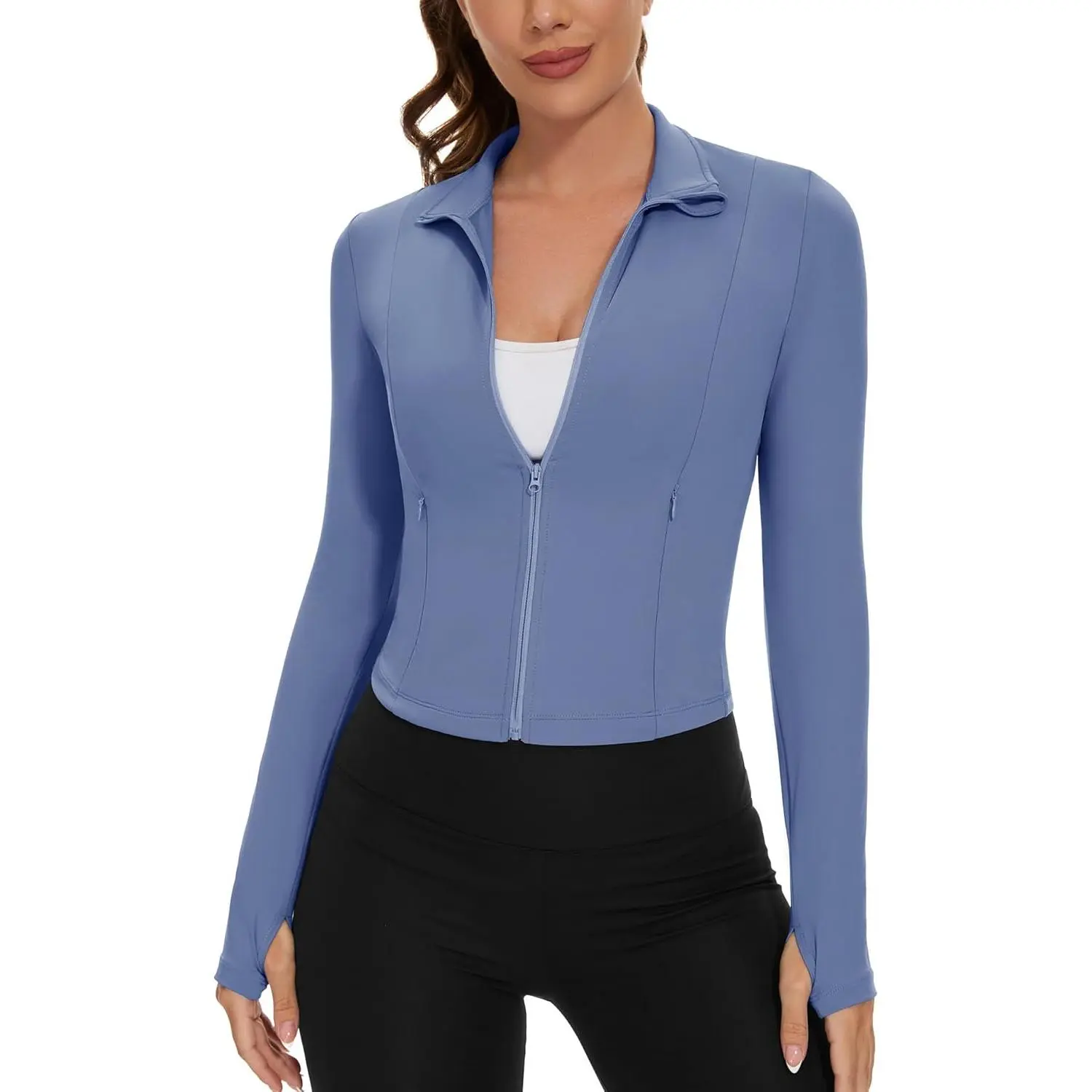 Women's Cropped Workout Jacket Zip Up Athletic Jackets Slim Fit Lightweight Running Sports Track Jacket 2025 Seamless Halter Backless Sports Tank