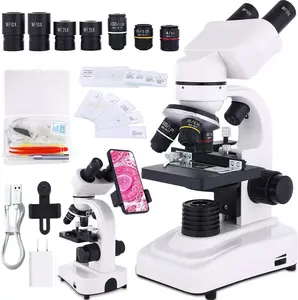 Microscope for Adults & ,40-2500X Binocular Microscope for School Lab &  Schooling,with Mechanical Stages,Slides Set & Phone Holder