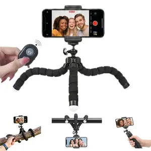 Flexible 3-Claw Phone Tripod Stand, Mini Cell Phone Holder with Wireless Remote, Adjustable Phone Clip, 360° Ball Head for Live Stream Vlog Selfie Outdoor Video-YY