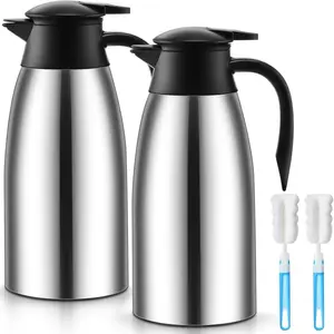 2 count Thermal Coffee Carafe Insulated Stainless Steel Coffee Carafe for Hot Liquid Vacuum Thermal Pot Creamer Pitcher Dispenser with Brushes Keeping Hot Water Milk(,68 oz)