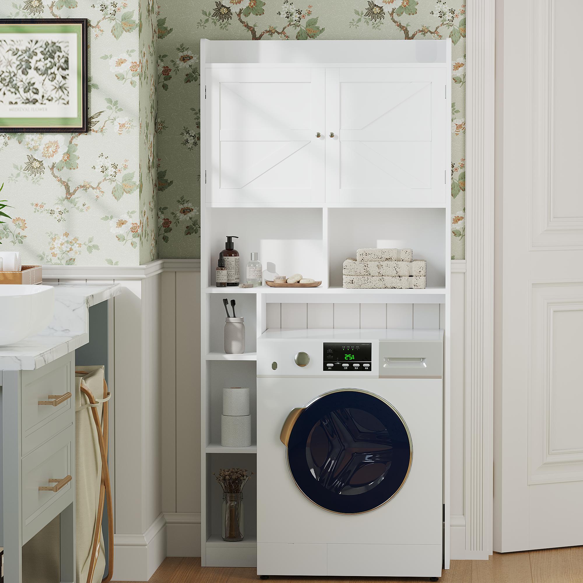 Over-The-Toilet Storage Cabinet with Adjustable Shelf, Bathroom Space Saver with Double Doors and Open Shelves, Freestanding Toilet Organizer Rack for Bathroom Storage – White Over-The-Toilet Storage Cabinet with Adjustable Shelf, Bathroom Space Saver with Double Doors and Open Shelves, Freestanding Toilet Organizer Rack for Bathroom Storage – White