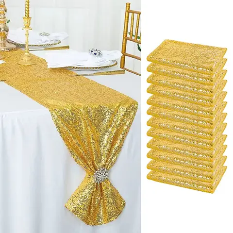 【Party Decoration】Classic Sewn-On 3 mm Sequin Fabric Rectangle Table Runners - Shimmer, Wrinkle-Resistant, Brightening Tablecloth for Birthday Party & Home Tabletop Decor (6-10 Pack)