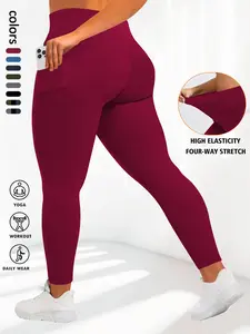 Plus Size Leggings with Pockets Comfortable Elastic Fit for All Day Wear, Fashion Versatile Leggings for Various Occasions, High Stretch Bottoms, Athleisure Fitness Leggings, Gym Yoga Pants