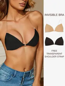 1/2 Pairs Of Women's Invisible Strapless Sticky Bra, Fashionable Solid Color Push-Up Bra, Suitable For Parties, Weddings, Dresses Or Daily Use