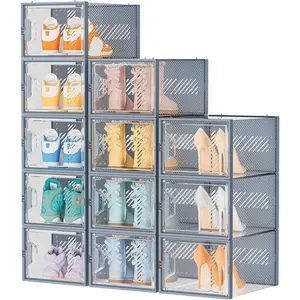Shoe Storage, 12 Pack X-Large Shoe Organizer for Closet, Shoe Boxes Clear Plastic Stackable Shoe Storage Boxes for Size 13