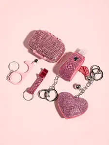 Glitter Rhinestone Heart Keychain Set, Fashionable Alloy Keychain, Cute Love Keyring Accessory, Mini Box and Bottle Opener, Hand Sanitizer Dispenser Gift for Women