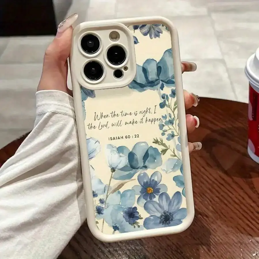 Featuring a Blue Flower And Bible Verse iPhone cases Case Compatible with For iPhone 17 Pro Max 16 16e 15 14 Plus 13 12 Mini 11 Air X XS Pattern TPU Lens Protection Durable Soft Cover Gift 2D printing