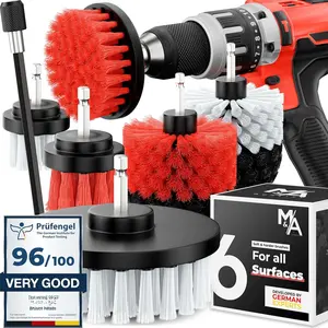 Drill Brush Attachments for Cleaning [Set of 6] Universally Cleans , Rims, Upholstery, Tiles, and  I Brush Drill Attachment for Cleaning I Drill Brush for  Detailing (Red-White-Black)