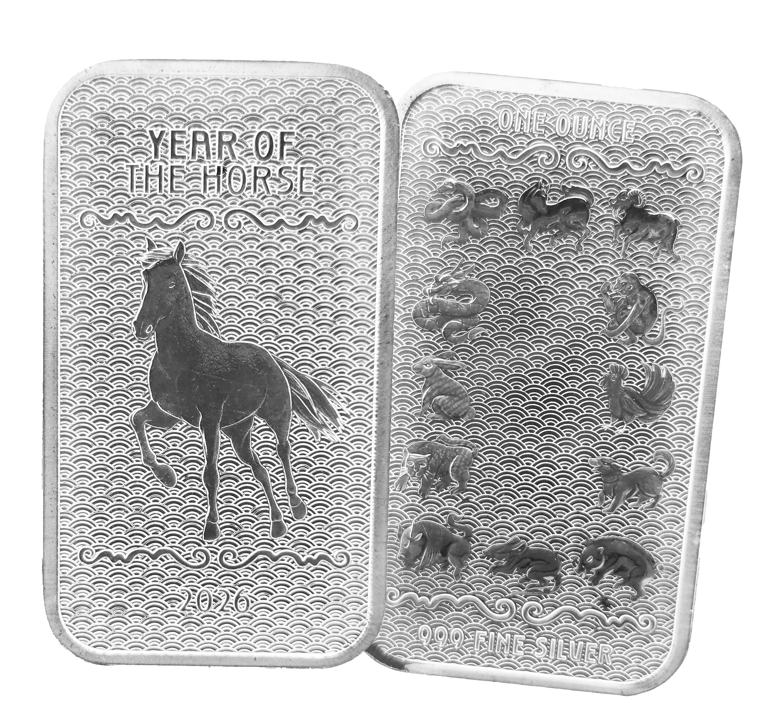 2026 Lunar Series Year of the Horse Zodiac Animals 1 oz (1 Troy oz) 0.999 Fine Silver Bar, Uncirculated-Mint Silver Bullion Collector Item for Zodiac Enthusiasts