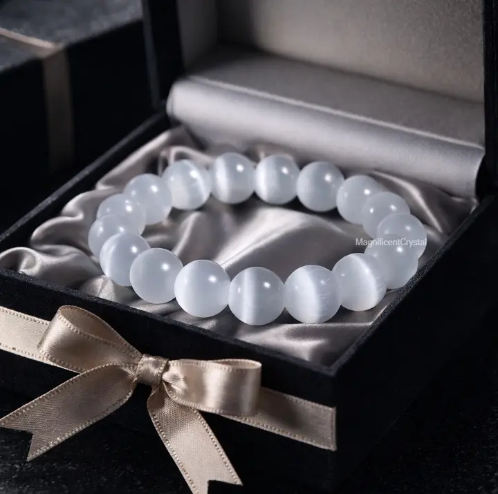 Natural Selenite Clarity Bracelet - 8MM Round Bead White Stone Natural Crystal Energy Jewelry for Fashion Costume Accessories, Natural Crystal Bracelets