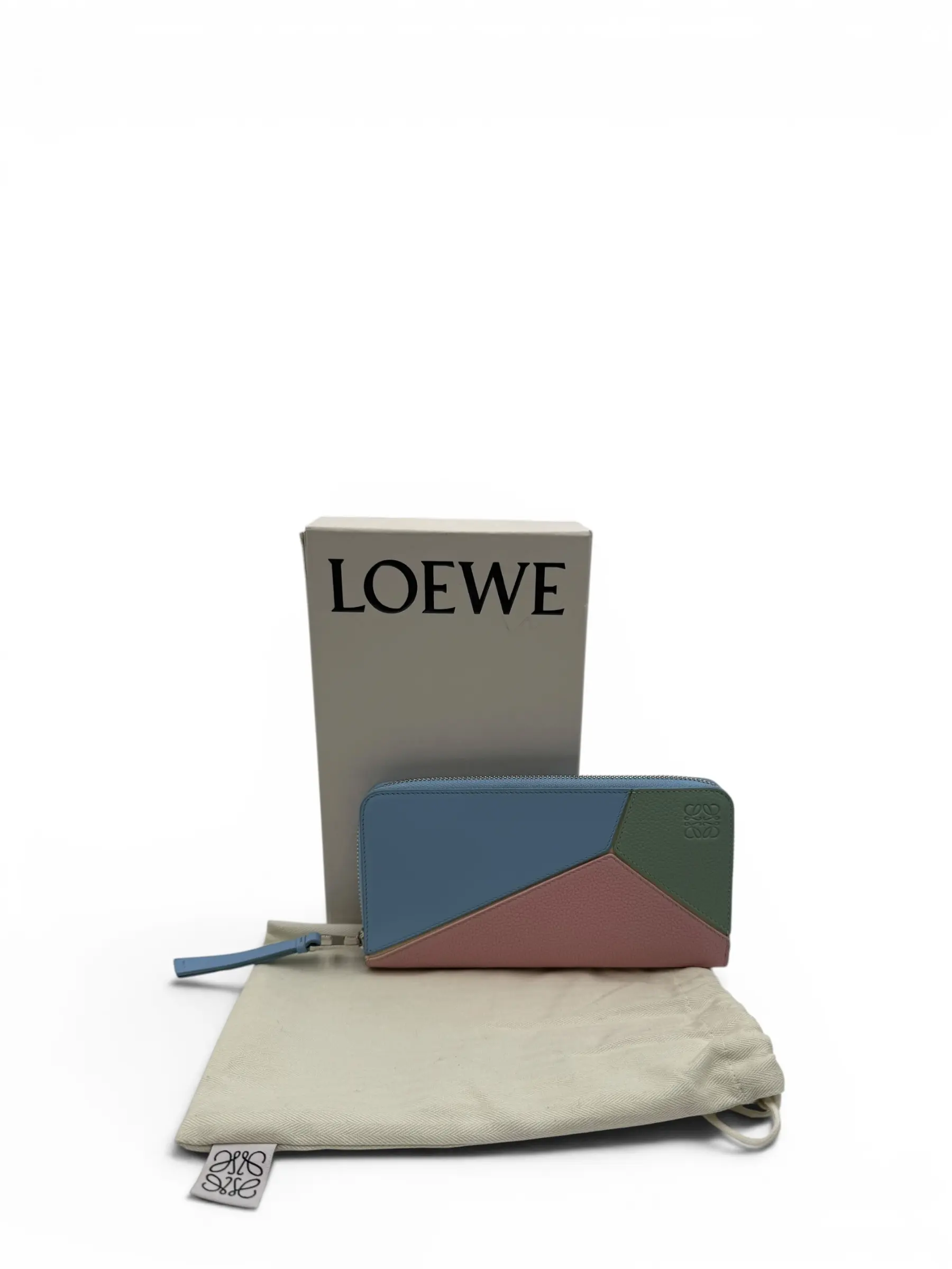 Pre-owned Loewe PEBBLED LEATHER Small Leather Goods PUZZLE ZIP AROUND WALLET MULTICOLOR
