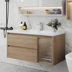 35.8'' Single Bathroom Vanity with White Sintered Stone Top, Floating Vanities with Solid Wood, Not Assembled Need Cabinet Sinks