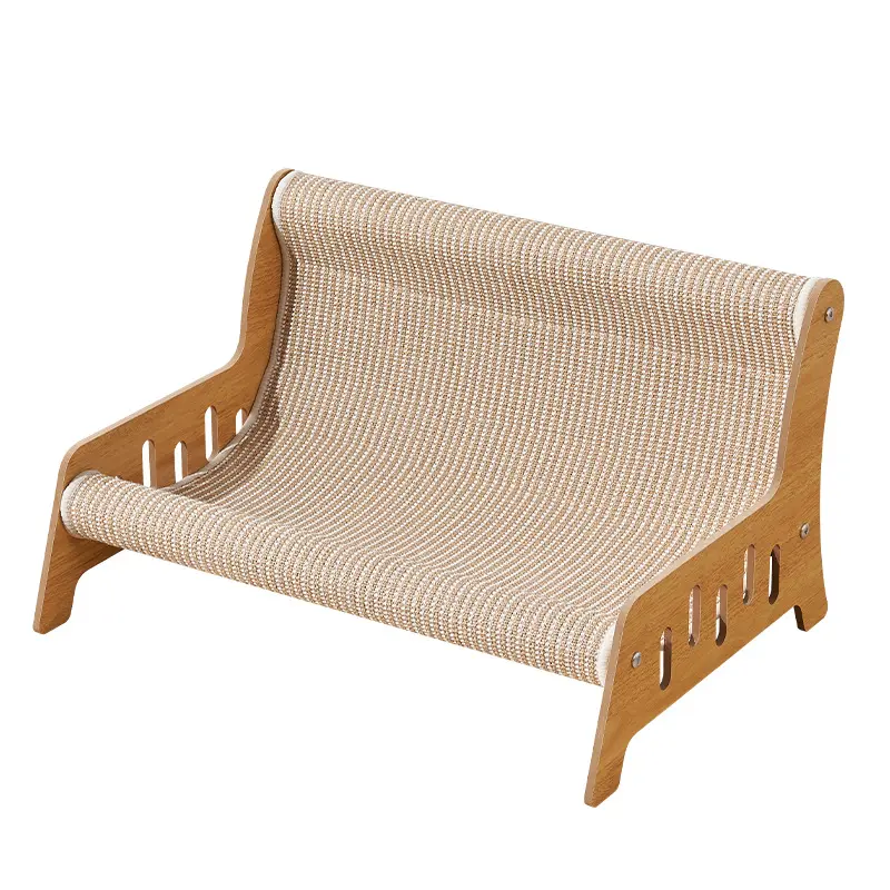 Extra Large Non-Shedding 2-in-1 Cat Scratcher Bed - Natural Sisal Scratcher, Wear-Resistant Sofa, Durable Mat, Stable Load-Bearing, Elegant Cream & Natural Wood Style, Pet Supply for Multiple Cats Scratching Posts Home, Classic