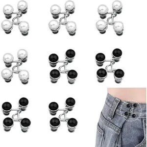 8 Set Pant  Tightener, Adjustable  Buckle Set, Jean Buttons Pins, No Sewing Required, Jeans Button Replacement Pant Clips for Women Skirt Pant Jeans(White Black )