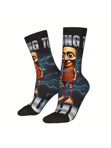 BIIHUDU Men'S Italian Brainrot Meme Socks - Blue Tralalero Tralala Sock Printed Polyester, Full-Body Print Design with Lightn Breathable Comfy Tube Socks