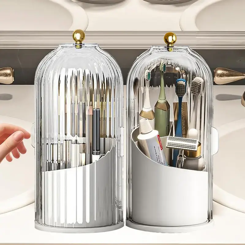 Dustproof Toothbrush Holders with Cover, 1pcs Rotating Electric Toothbrush and Toothpaste Holder for Bathroom Countertop, 3 Slots Transparent Makeup Brushes Organizer for Vanity Makeup Brushes Holder summerwins,summerwins