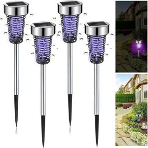 4 Pack Solar Bug Zapper Outdoor Mosquito Waterproof LED Light Mosquito Repellent/Killer Bug Zapper for Indoor Outdoor Patio Yard