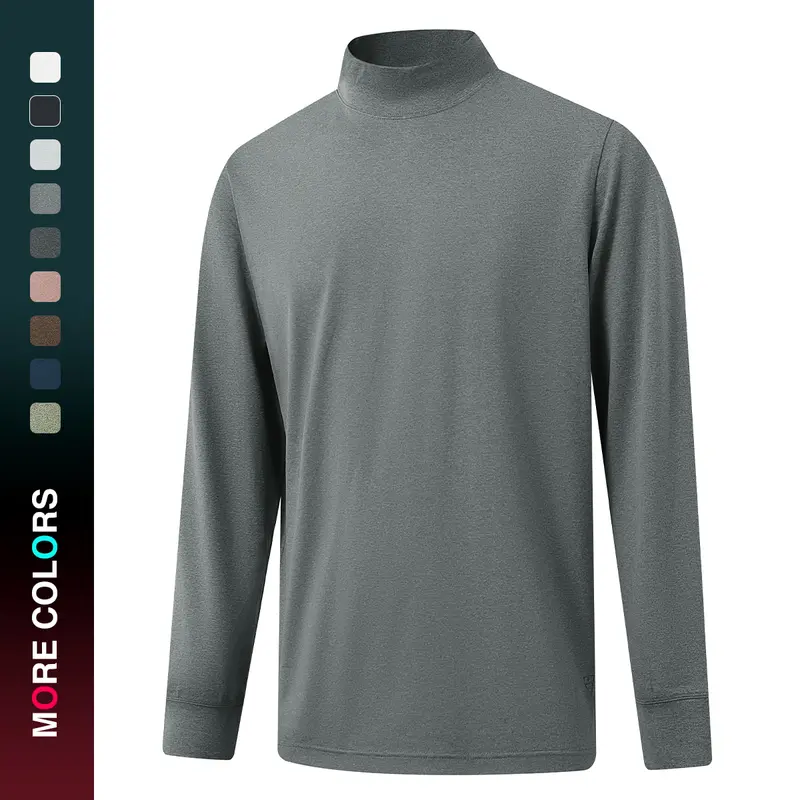 MAELREG Men's Long Sleeve Mock Turtleneck Shirt, Soft Comfortable 4-Way Stretch Athletic Top, Lightweight Half High Neck Pullover