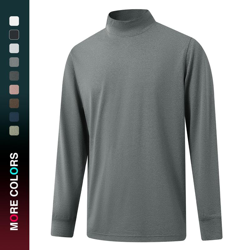 MAELREG Men's Long Sleeve Mock Turtleneck Shirt, Soft Comfortable 4-Way Stretch Athletic Top, Lightweight Half High Neck Pullover