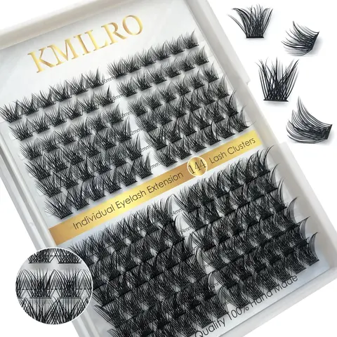 Kmilro Cosmetic False Lashes DIY Eyelash Extension Kit Bundle, 144 Pcs 0.07C Curl 0.07c-10-16mm Mix Vegan Fluffy Wispy Individual Lashes, Easy-Apply Home Makeup Supplies for Enhancing Use with Adhesives